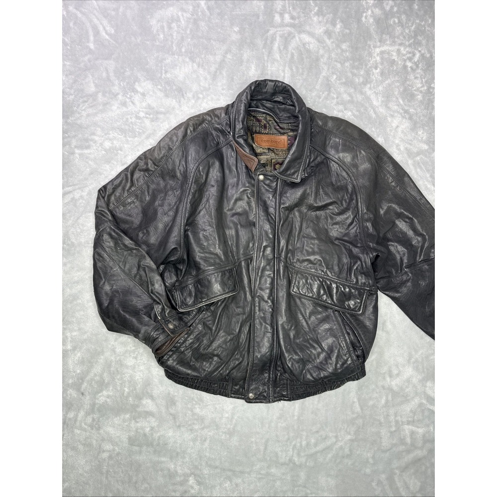 VTG Couture By J Park Jacket 100% Leather Bomber Mens 46 Black Buttery Soft